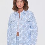 Forever 21  Checked Floral Denim Jacket Oversized Small Photo 0