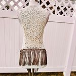 Origami Crochet & Lace Vest with Fringe, Boho Country Coachella, size S/M Tan Photo 8