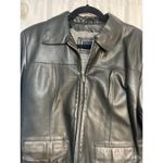 Womens Black Leather Jacket With Zip Front & Pockets By Saguaro Size M Size M Photo 3