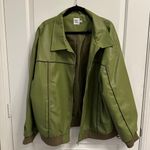 Princess Polly Green Leather Bomber Jacket Photo 0