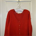 No Comment  Orange-Red Knit V Neck Button Front Top size 1X Photo 4