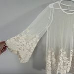 Ultra Pink  OffWhite Cream Sheer Flowy Boho Bohemian Lace Blouse Summer Large Photo 1