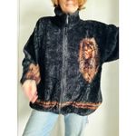 Vintage 90s Fleece Bomber Jacket XL Indian Chief Bear Ridge Unisex Cozy USA Black Photo 6