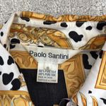 VTG 80s 90s Paolo Santini 100% silk blouse Dalmatian cherub print black white Gold Size M Photo 3