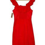 New Cremieux Dress Womens 4 Midi Smocked Back Ruffle Shoulder Summer Red Coastal Photo 2