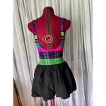 swimsuit one piece striped Vintage 1990s shorts hot pink blue green Size 12 Photo 3