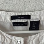 Tahari  Linen button up collarless Blouse in White and gray small Photo 1