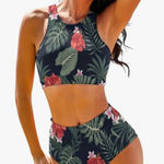 Cerburny High Waisted Bikini Women’s 2 Piece Swimsuit Racerback Floral XL Black Photo 0
