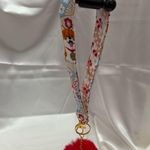 Handmade Shiba Inu and Cherry Blossom Floral Wristlet Keychain with Red Pompom Photo 0