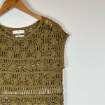 Mango MNG  Women's Olive Round Neck Short Sleeve Boho Crochet Fringe Top XS‎ Photo 3