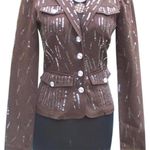 Cache Brown Sequin Encrusted Gemstone Buttons Jacket Top Fitted Stretch $198 NWT Photo 5