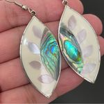 Vintage Alpaca Mexico Handcrafted MOP Abalone Inlay Mexican Silver Earrings 7g Green Photo 3