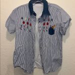 Vintage Teacher Shirt ABC 123 Art Striped Short Sleeve Shirt with Embroidery White Size L Photo 0