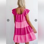 Hudson Gray Pink Crinkled Colorblock Patchwork Flutter Tiered Mini Dress Photo 1