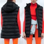 ZARA Black Packable Water Repellent Hooded Longline Puffer Vest Small Photo 2