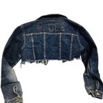 Ultra Short Cropped Raw Hem Denim Jacket Blue Size L Photo 1
