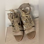 Sorel  Sandals Nadia Taupe Suede Strappy Lace Up Chunky Block Heel Shoes Size 10 Photo 6