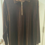 Jones New York  Velour Pullover Tunic Top 1/4 ZIP  Long Sleeve Women's M BROWN Photo 0