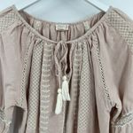 Nicole Miller Artelier Pink 100% Cotton Boho Embroidered Peasant Top Size Large Photo 1