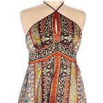 Nicole Miller Halter Scarf Satin Dress 6 Boho Floral Hippie Gypsy Festival Orange Photo 2