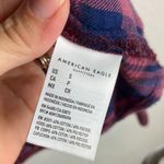 American Eagle Size S Hooded Cropped Flannel Shirt Burgandy Plaid Distressed Photo 4