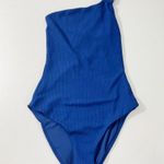 ONIA  Jenna One Piece Solid Seersucker Swimsuit in New Blue Size XS One Shoulder Photo 2