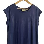 Maeve Anthropologie Ismene Navy Blue Metallic Cap Sleeve Drop Waist Midi Dress L Photo 3