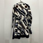 Pinkyotto Beige and Blue Abstract Geometric Textured Printed Ruffle Dress Photo 1