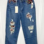Vince Camuto  High Rise Straight Leg Patchwork Ripped Jeans Blue 29/8 Distressed Photo 0
