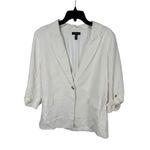 AQUA  Women's White Cotton Blend Blazer Jacket 3/4‎ Sleeve Gold Button Photo 4