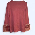 Chico's NWTS Beautiful LS Faux Fur Cuffs Beaded Jeweled Sweater Top Fancy Merlot Photo 1