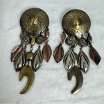 Vintage Large Medallion Coins & Feathers Earrings Tribal Navajo Native American Gold Photo 1