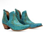 MYRA Turquoise Embroidered Leather Block Heel Western Ankle Booties Women Size 7 Blue Photo 6