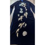 Vintage Cheongsam Long Dress Sz S Blue Velvet Asian Mandarin White Daisy Sparkle Photo 1