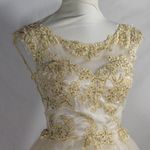 Vintage Y2K 2000s Champagne Cream Wedding Dress Formal Ballerina Mini Gown Tan Size 4 Photo 3