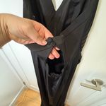 Azazie  EMERIA | Black Sheath Side Slit Metallic Satin Dress Photo 5