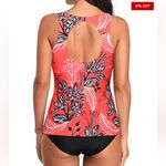Tempt Me #40  Slimming High Neck Tankini Top and Bottoms For Swimming-Red floral Photo 2