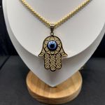 Handmade Hamsa evil eye hand gold chain necklace Photo 2