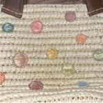 EUC capelli straw Rattan brown handled polka dot, purse bag Blue Photo 1