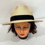 Boutique Sunhat Fedora Style Hat With Black Band Packable Tan Cream Photo 4