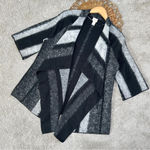 Chico's Chico’s Emma Striped Cardigan Wool Blend Cozy Black & Gray Draped Open-Front Photo 1