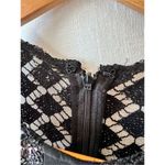 Mikael Aghal Elegant Black & White Satin Dress Crochet Embellished Top Size 8 Photo 3