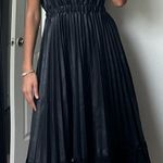 Gracia Pleated Pleather Dress With Lace Hem Photo 4