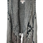 Shyanne  Kimono Duster Cardigan Open Front Womens OS Gray Black Aztec Fringe Photo 0