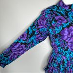 Vintage Black Blue Purple Floral Garden Rose Ruched Dress Size undefined Photo 4