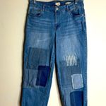 LOGO By Lori Goldstein LOGO Lavish Womens Blue Boyfriend Boho Patchwork cropped jeans size 6P Photo 1