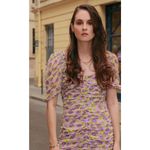 ZARA  Draped Ruched Puff Sleeves‎ Floral Bodycon Mini Dress Lilac Size XS Photo 1