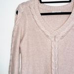 Maurice's Light Pink Cable Knit Open Sleeve V-neck Tunic Sweater Photo 2