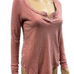 Free People Crochet Lace Patchwork Back Dusty Pink Long Sleeve Shirt Womens XS Photo 0