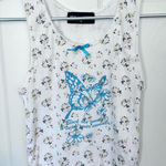NEW GIRL ORDER Floral White Tank Top with Blue Butterfly Design Sz 10 (Medium) Photo 0